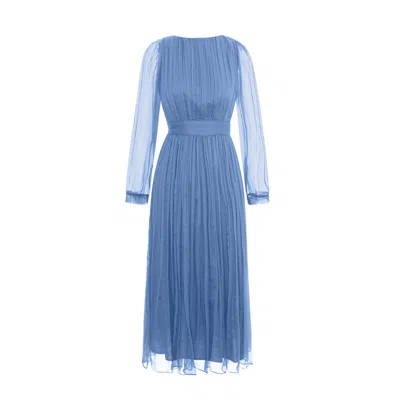 Framboise Women's Elegant Blue Silk Midi Dress Ibiza