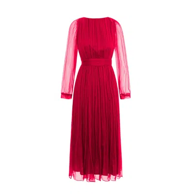 Framboise Women's Elegant Red Silk Midi Dress Valtina