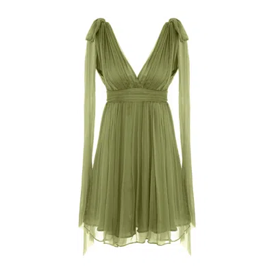 Framboise Women's Giselle Elegant Short Dress Green Silk