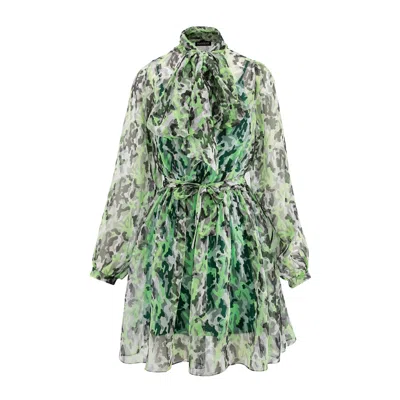 Framboise Women's Green Moza Mini Silk Print Dress