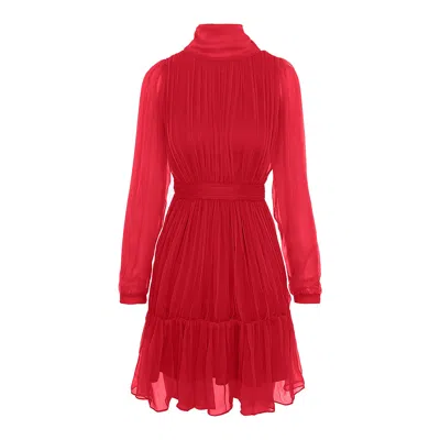 Framboise Women's Hermes Elegant Short Red Silk Dress