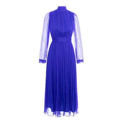Framboise Women's Kasen Elegant Blue Silk Midi Dress