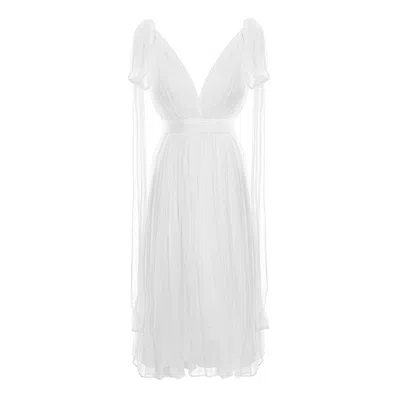 Framboise Women's Lumiere Elegant White Midi Silk Dress