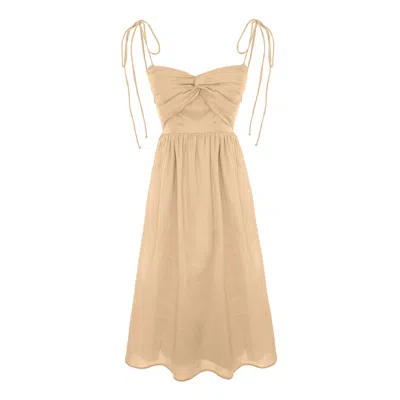 Framboise Women's Neutrals Andrada Beige Linen Midi Dress
