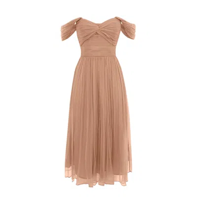 Framboise Women's Neutrals Karl Elegant Beige Silk Midi Dress In Sand