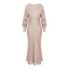 Framboise Women's Neutrals Lily Elegant Beige Midi Dress With Bare Back In Beige