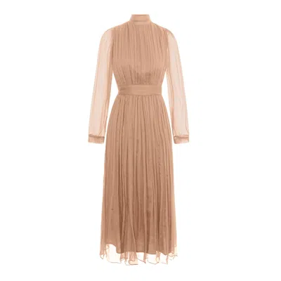 Framboise Women's Neutrals Shelby Beige Silk Elegant Midi Dress In Sand