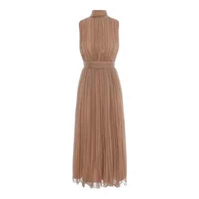 Framboise Women's Neutrals Sirenne Elegant Beige Silk Midi Dress In Sand