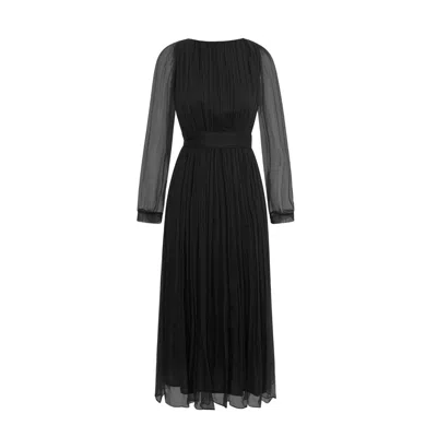 Framboise Women's Raider Elegant Black Silk Midi Dress