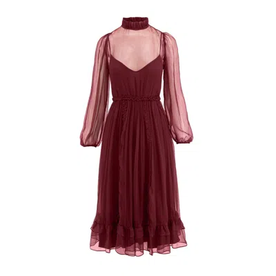 Framboise Women's Red / Brown Majesty Midi Silk Dress In Red/brown