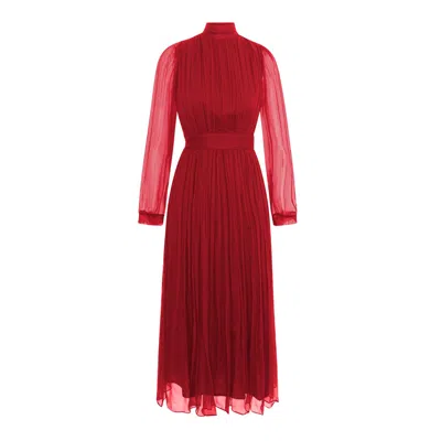 Framboise Women's Red Elegant Burgundy Silk Midi Dress Zinaida
