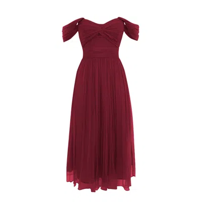 Framboise Women's Red Odessa Burgundy Silk Midi Dress