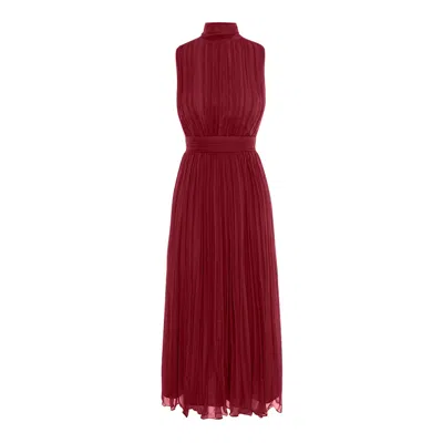 Framboise Women's Red Pavlos Elegant Burgundy Midi Silk Dress