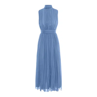 Framboise Women's Riviera Elegant Blue Midi Silk Dress