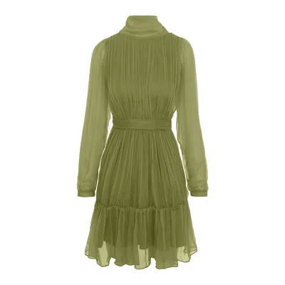 Framboise Women's Viviana Elegant Short Green Silk Dress
