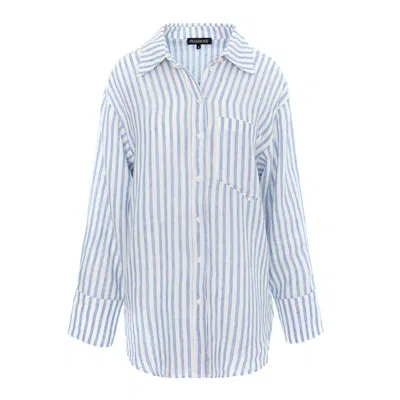 Framboise Women's White / Blue Justinne Linen Shirt With Stripes In White/blue