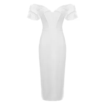 Framboise Women's White Gilly Elegant Midi Dress