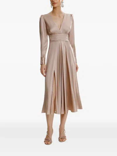 Framboise Yuno Satin-finish Bow-detail Midi Dress In Neutral