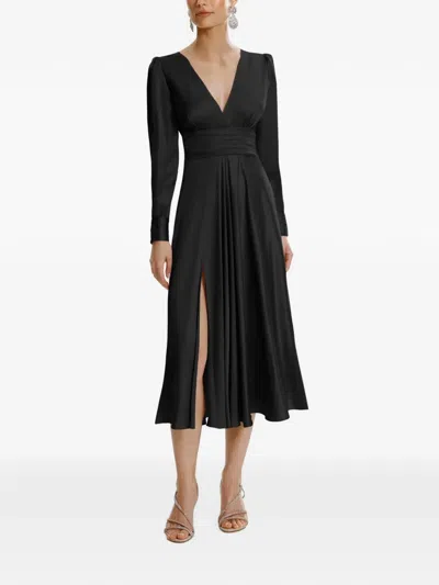 Framboise Yuno V-neck Long-sleeve Midi Dress In Black
