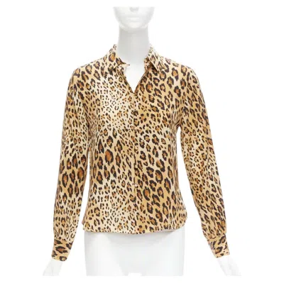Pre-owned Frame 100% Silk Camel Multi Brown Leopard Print Long Sleeve Shirt Xs