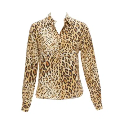 Pre-owned Frame 100% Silk Camel Multi Brown Leopard Print Long Sleeve Shirt Xs