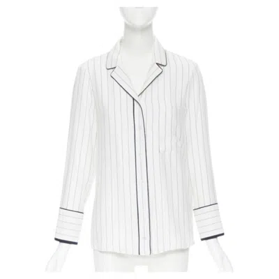 Pre-owned Frame 100% Silk White Black Vertical Stripe Black Piping Casual Pyjama Shirt Xs