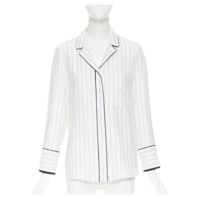 Pre-owned Frame 100% Silk White Black Vertical Stripe Black Piping Casual Pyjama Shirt Xs