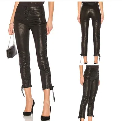 Pre-owned Frame $1,059  Women's Lambskin Leather Lace-up Crop Pants In Noir Size:30 In Black