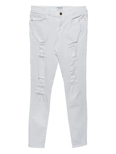 Pre-owned Frame 2024 Distressed-detail Jeans In White