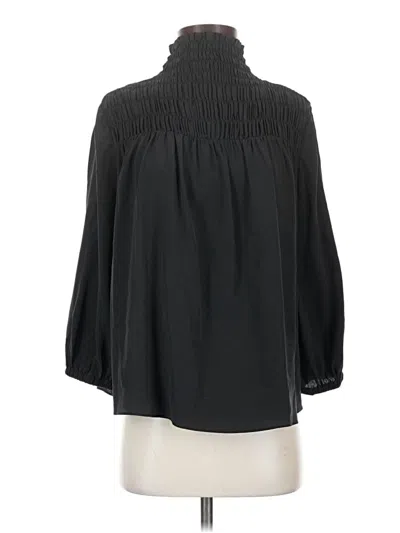 Pre-owned Frame 3/4 Sleeve Silk Top Black High Neck Tops