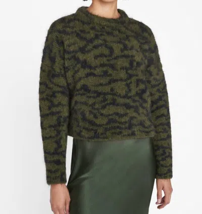 Frame Abstract Jacquard Crew Sweater In Surplus Multi In Green
