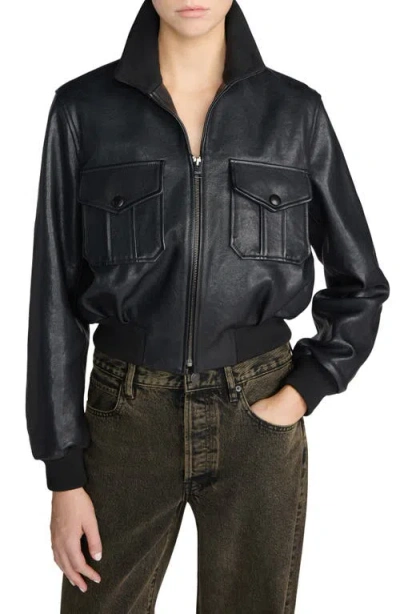Frame Ace Leather Bomber Jacket In Black