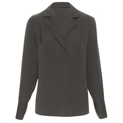 Frame Ame Moss Silk Popover Shirt In Green