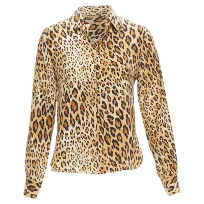 Frame Ame Silk Camel Multi Leopard Print Long Sleeve Shirt In Animal Print