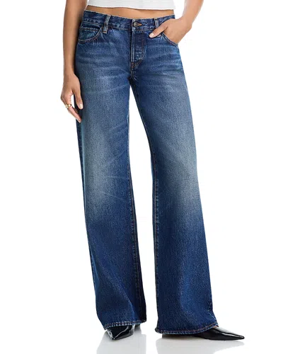 Frame Amelia Gray Low Rise Wide Leg Jeans In Tolerate In Blue
