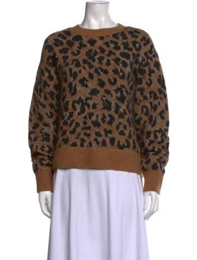 Pre-owned Frame Animal Print Crew Neck Sweater In Brown