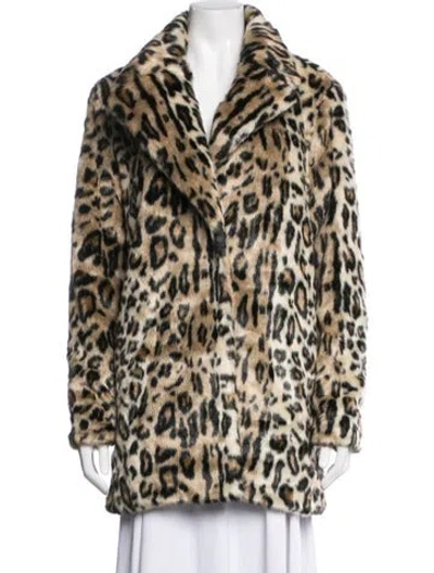 Pre-owned Frame Animal Print Faux Fur Coat In Brown