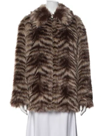 Pre-owned Frame Animal Print Faux Fur Coat W/ Tags In Brown