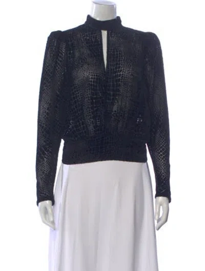 Pre-owned Frame Animal Print Mock Neck Blouse In Blue