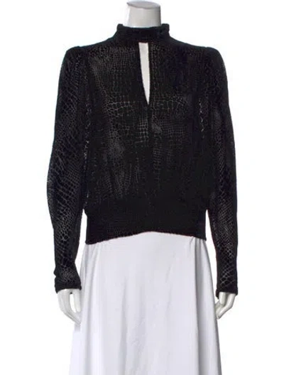 Pre-owned Frame Animal Print Mock Neck Top In Black
