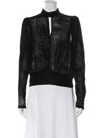 Pre-owned Frame Animal Print Mock Neck Top In Black
