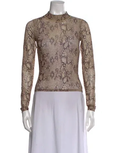 Pre-owned Frame Animal Print Mock Neck Top In Neutral
