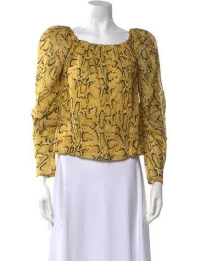 Pre-owned Frame Animal Print Scoop Neck Blouse In Yellow