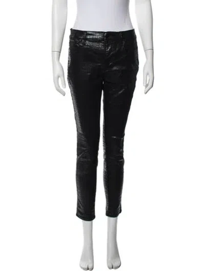 Pre-owned Frame Animal Print Skinny Leg Pants In Black