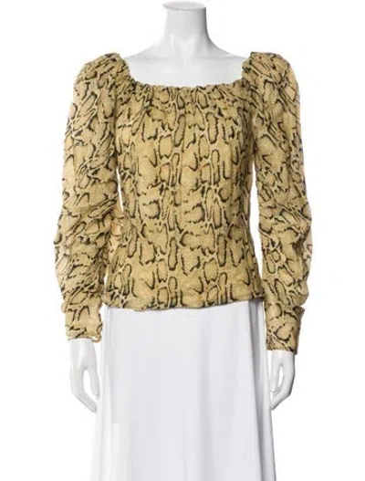 Pre-owned Frame Animal Print Square Neckline Blouse In Gold