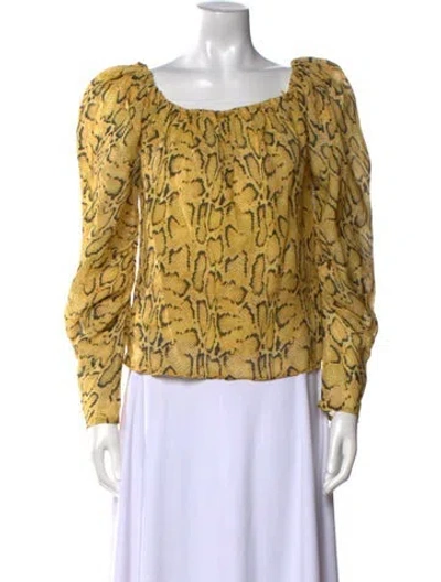 Pre-owned Frame Animal Print Square Neckline Blouse In Yellow