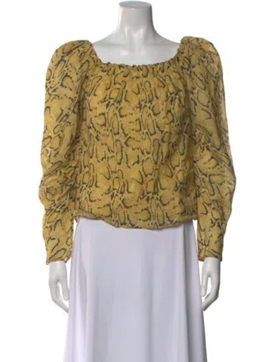 Pre-owned Frame Animal Print Square Neckline Blouse In Yellow