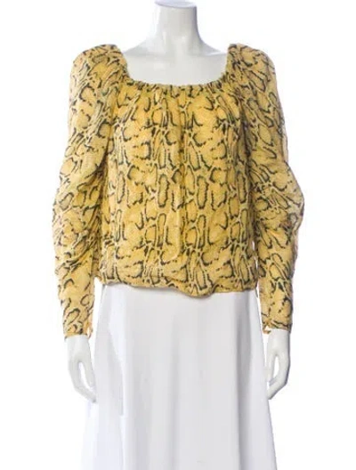 Pre-owned Frame Animal Print Square Neckline Blouse In Yellow