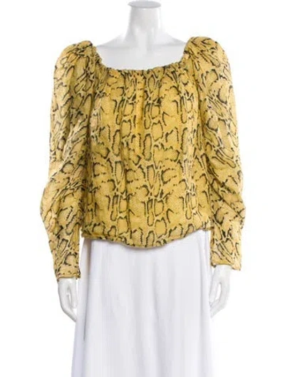 Pre-owned Frame Animal Print Square Neckline Blouse In Yellow