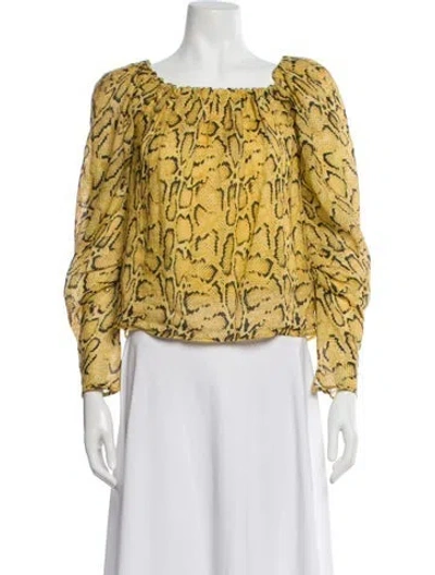 Pre-owned Frame Animal Print Square Neckline Blouse In Yellow